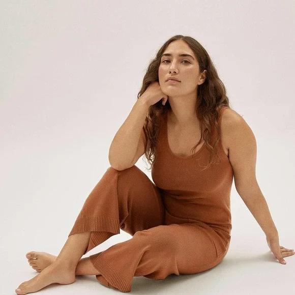EVERLANE The Cashmere Jumpsuit Womens Small Brown Sleeveless Wide Strap Knit - Picture 2 of 16